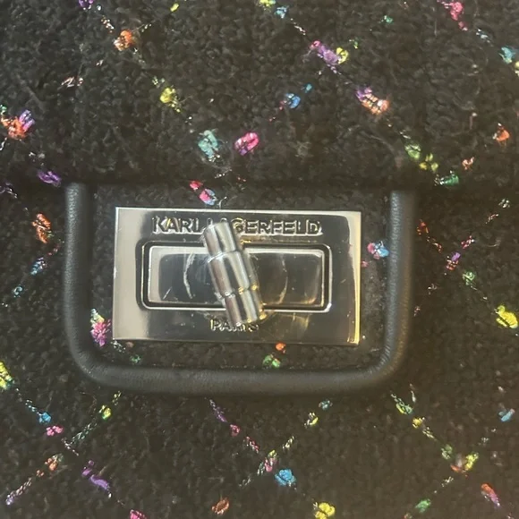 Karl Lagerfeld Black Quilted Shoulder Bag with Chain Strap - Picture 6 of 10